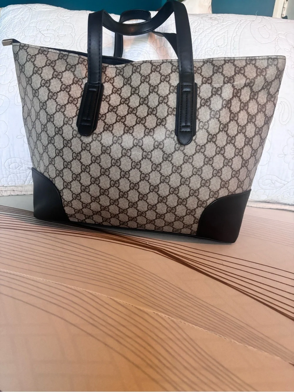 Inspired,Gucci Brown GG Canvas Duffel with Dark Brown Leather Trim